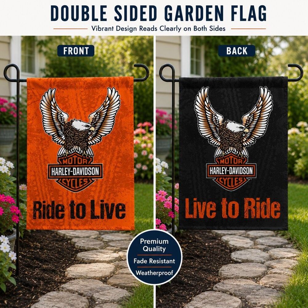 Harley-Davidson Ride to Live Eagle Orange Garden Flag Motorcycle Decor